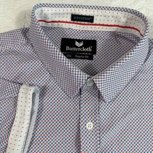 Buttercloth Men 3XL Regular Fit Short Sleeve Button Up Shirt Icy Cotton Red Blue
